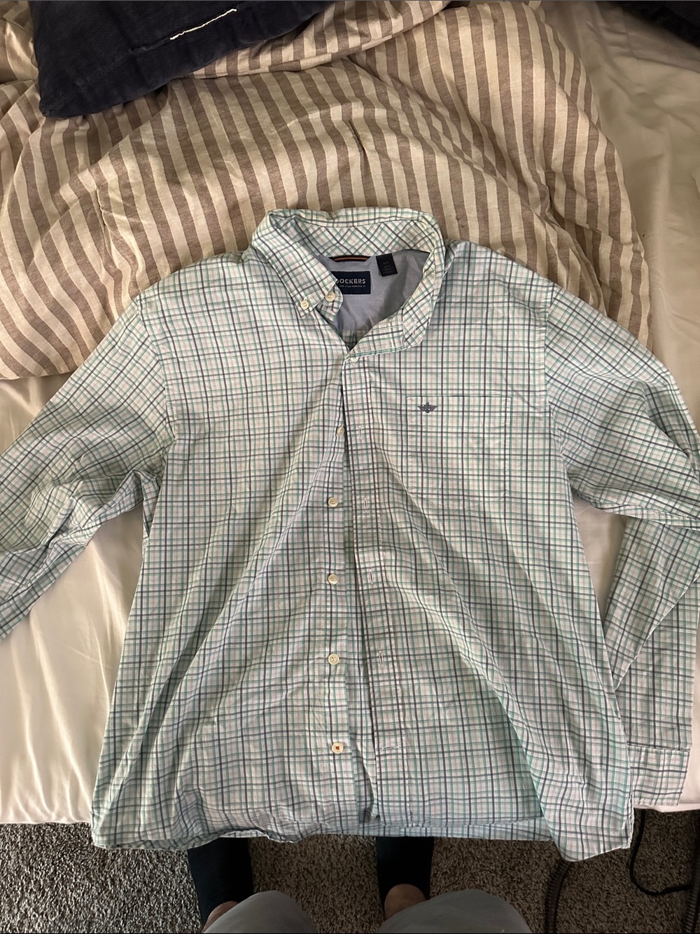 Dockers Men’s Mint and White Plaid Button-Down Shirt